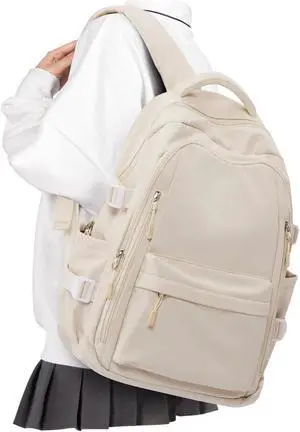 Lightweight Backpack for Women, Large Laptop Travel Backpack Casual Daypack College Bag Rucksack for Men. Beige