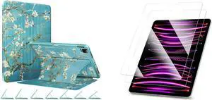 CaseBot Fintie - Bundle Magnetic Case for iPad Pro 12.9" 6th/5th/4th/3rd Gen - Multiple Angle Shockproof Rugged Stand Case + (Pack of 2) Tempered Glass Screen Protector