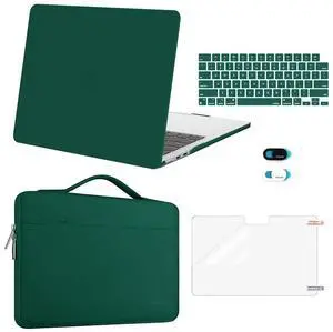 MOSISO Compatible with MacBook Air 13 inch Case 2025 2024 2023 2022 M4 A3240 M3 A3113 M2 A2681, Hard Shell&Sleeve Bag&Keyboard Skin&Webcam Cover&Screen Film for MacBook Air 13.6 inch, Peacock Green