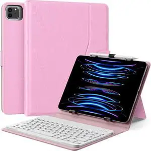 MoKo Universal Tablet Case with Qwert Keyboard for 9",9.7",10.1",10.2",10.4",10.5",10.9",11" Tablets, with Removable Wireless Bluetooth Keyboard&Pen Holder for iPad, Samsung, Fire, Pixel, Other,Pink