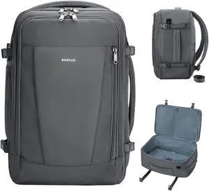 ECOHUB 17'' Travel Backpack, Personal Item Backpack with 13 Pockets, Flight Approved Carry on Backpack with USB Port & Luggage Sleeve, Travel bag for Men & Women, Water Resistant Backpack, Grey