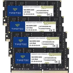 Timetec 64GB KIT(4x16GB) DDR4 3200MHz (or 2933MHz or 2666MHz) PC4-25600 Non-ECC Unbuffered 1.2V CL22 2Rx8 Dual Rank 260 Pin SODIMM Laptop Notebook PC Computer Memory RAM Module Upgrade