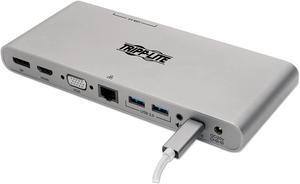 Tripp Lite USB C Docking Station w/ USB-A Hub, USB Type C, HDMI, VGA, DP, Gbe Gigabit Ethernet PD Charging 4K@ 30Hz, Portable, Thunderbolt 3 Silver (U442-DOCK4-S)
