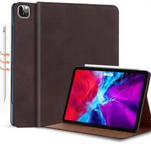 Gexmil Case for iPad Pro 11 Inch,4th/3rd/2nd/1st Generation(2022/2021/2020/2018) Genuine Leather Cover Anti Fingerprint/Slip,Cowhide Folio Cover Auto Sleep/Wake with Adjustable Stand,Sand Dark Brown