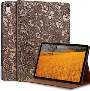 Gexmil Genuine Leather Case for iPad Pro 11 Inch M4 2024 with Adjustable Stand,Protective Shockproof Premium Leather Smart Folio Cover Auto Sleep/Wake Anti-Slip, Butterfly Grey