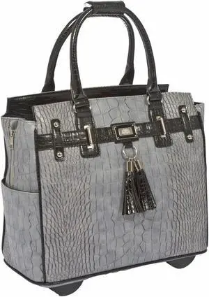 JKM & Company Rolling Laptop Bag for Women | Designer Wheeled Briefcase | Fits 13-17" Laptops | Office Travel Computer Case (Greystone (Grey))