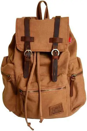 HuaChen Vintage Canvas Backpack, Casual Daypack Travel Rucksack with Leather for Men Women, 14 Laptop Compartment & Hidden AntiTheft Pocket, Hiking/School - 32 Tan