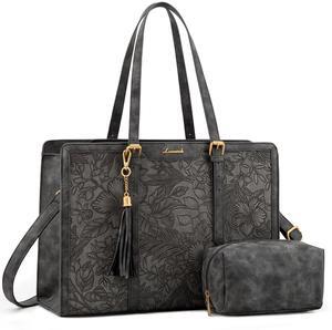 LOVEVOOK Laptop Bag for Women Vintage Leather Work Tote 15.6 inch Large Capacity Computer bag with Clutch Purse for Office, Travel, School, Casual