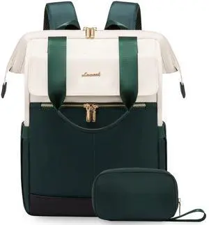 LOVEVOOK Laptop Backpack for Women, 15.6 Inch Work Laptop Bag with USB Port, Fashion Teacher Nurse Backpack Purse, Waterproof Travel Computer Backpack with Organizer Bag, 2PCS, Beige-Green