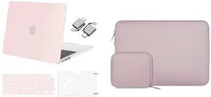MOSISO Compatible with MacBook Air 13.6 inch Case 2022 A2681 M2, Neoprene Sleeve Bag&Plastic Hard Case&Keyboard Cover&Screen Protector&Type C Adapter 2 Pack,Chalk Pink&Baby Pink