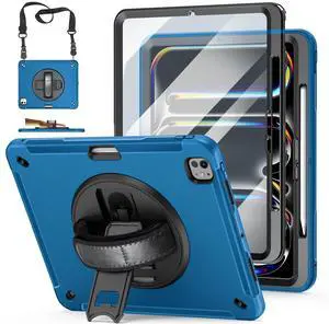 Case for iPad Pro 13 Inch 7th Generation 2024: Military Grade Cover for iPad Pro 13" (M4) W/Screen Protector - Stand - Handle - Shoulder Strap - Pencil Holder- Blue