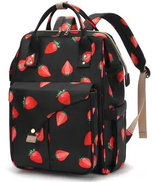 Mimfutu Strawberry Laptop Backpack College School Backpack Bookbags Nurse Backpacks Travel Bags for Women Girls Fits 15.6 Inch Notebook