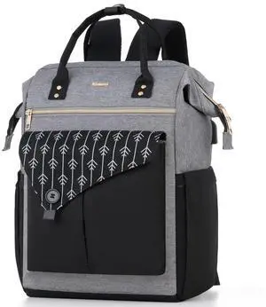 MOMUVO Laptop Backpack for Women Laptop Bag with USB Port, Student Bookbag Water Resistant Backpacks Teacher Doctor Nurse Work Backpack Stylish Travel Bags, Fits 17-Inch Laptop Grey Black