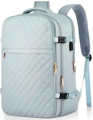 MOMUVO Large Travel Backpack Women, Flight Approved Carry On Backpack, Water Resistant Anti-Theft Large Casual Daypack Fit 17 Inch Laptop with USB Charging Port, Blue