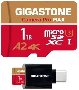[5-Yrs Free Data Recovery] GIGASTONE 1TB Micro SD Card with USB 3.2 Type C Card Reader, 4K Camera Pro MAX, Speed Up to 150MB/s Compatible with Gopro, DJI, Dash Cam, MicroSDXC UHS-I A2 V30 U3