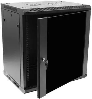 NavePoint 12U Wall Mount Network Cabinet for 19 IT Equipment, A/V, Tempered Glass Door, Locks, 2 Fans, 450mm Depth, Max Weight 132 lbs