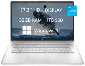 HP 17 HD+ Laptop, 2023 Newest Upgrade, Intel Core i3-1125G4 (Quad-core), 32GB RAM, 1TB SSD, Webcam, Wi-Fi, HDMI, USB-C, Fast Charge,Bluetooth, Windows 11, School and Business Ready, ROKC HDMI Cable HP 17 HD+ Laptop, 2023 Newest Upgrade, Intel Core i3-1125G4 (Quad-core), 32GB RAM, 1TB SSD, Webcam, Wi-Fi, HDMI, USB-C, Fast Charge,Bluetooth, Windows 11, School and Business Ready, ROKC HDMI Cable