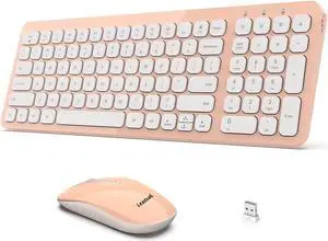 LeadsaiL Wireless Keyboard and Mouse Combo, Ergonomic Wireless Mouse and Keyboard Set for Computer, Compact and Silent Mouse and Keyboard for Laptop, Desktop, PC, Pink