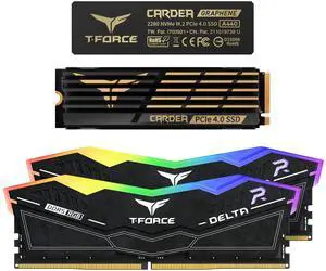 TEAMGROUP T-Force Delta RGB DDR5 32GB Kit (2x16GB) 6400MHz Desktop Memory (Black) FF3D532G6400HC40BDC01 Bundle with CARDEA A440 1TB NVMe PCIe Gen4 M.2 2280 Gaming SSD (Read 7,000 MB/s) TM8FPZ001T0C327
