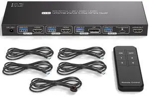 2 HDMI + Displayport KVM Switch Thunderbolt4 KVM Switches 1 Monitors 4 Computers 4K@144Hz for 4 PC Share 1 Monitor and Keyboard Mouse Printer U Disk Support Extend IR Control and IR Control