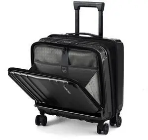 TydeCkare 16" Carry on Luggage with 2 Laptop Compartments, Lightweight Hardshell ABS+PC Suitcase with Dual Control TSA Lock, with YKK Zipper, 4 Spinner Silent Wheels, for Business Travel, Black
