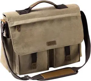 VASCHY Messenger Bag for Men, Vintage Water Resistant Waxed Canvas Satchel 15.6 inch Laptop Briefcase Shoulder Bag with Padded Shoulder Strap Camel