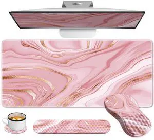 Anyshock Pink Desk Mat, Desk Mat for Mouse, Computer Mats, Rose Gold Mouse Pad and Keyboard Wrist Rest, Memory Foam Wrist Rest for Mouse (Rose Gold Pink)
