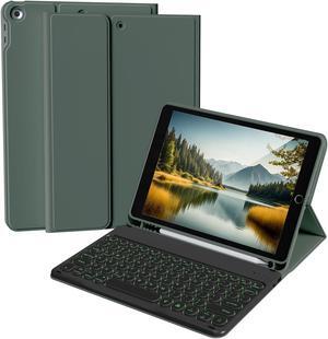Aoub Keyboard Case for iPad 9th/8th/7th Generation 10.2 inch, 7 Colors Backlit, Stand Folio Detachable Wireless Bluetooth Keyboard Cover Soft TPU Back Case for iPad 10.2 2021/2020/2019 - Dark Green