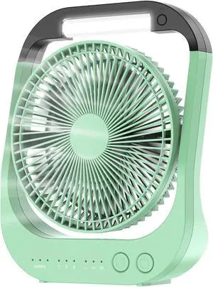 ATEngeus USB Desk Fan, 10000mAh Rechargeable Battery Operated Fan, 4 Speeds Table Fan, 8" Camping Fan, 180degRotation, LED Light, Timer, Portable Fan for Camping,Traveling