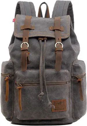 AUGUR High Capacity Canvas Vintage Backpack - for School College Hiking Travel 12-17" Laptop