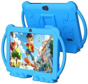 ATOZEE Kids Tablet, 7 inch Tablet for Kids 4GB 32GB Android 12 Preinstalled Parental Control Children Education Toddler Tablets with Dual Camera Bluetooth WIFI6 Shockproof Kickstand Case (Boys/Blue)