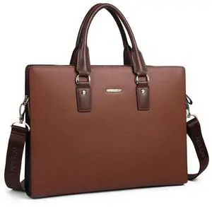 BOSTANTEN Leather Lawyers Briefcase Shoulder Laptop Business Slim Bags for Men & Women Coffee