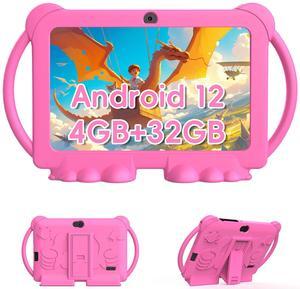 BYANDBY 2024 Kids Tablet, 7 inch Android 12 Tablet for Kids, 4GB+32GB ROM+1TB Expand Quad-Core Toddler Tablet with Shockproof Case, BT, WiFi, Parental Control, 2MP+5MP Dual Camera, Games (Pink)