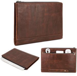 CataPurus Top Grain Leather 14.2" Slim Laptop Handheld Zipper Bag, Vintage Design & 2 Pockets, Handmade, Compatible with MacBook Pro 14" 2021 2022 M1 Pro/M1 Max A2442 & Other PC, Red Brown 14.2 Inch