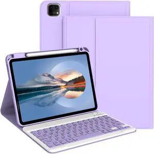 Divufus Keyboard Case for iPad Pro 11 Inch (M4) 2024 [Magnetic Detachable Wireless Keyboard][Support 3 System] Flip Stand Case with Pencil Holder for iPad 11 Pro 2024 (M4), Purple