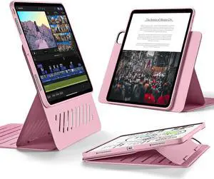 ESR for iPad Pro 13 Inch Case M4(2024), iPad Pro 13 Rotating Case with Removable Magnetic Cover, Adjustable Portrait/Landscape Stand with Raised Screen View, 9 Standing Angles, Shift Series, Pink