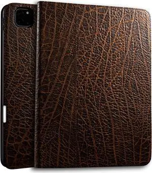 Gexmil Genuine Leather Case for iPad Pro 11 Inch M4 2024 with Pencil Holder,Protective Shockproof Premium Leather Smart Folio Cover Adjustable Stand Auto Sleep/Wake Anti-Slip, Buffalo Brown