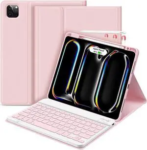 GOKOCO for iPad Pro 11 inch M4 2024 Case with Keyboard-Keyboard Case for iPad Pro 11" 2024 with Pencil Holder,Wireless Detachable Keyboard,Auto Sleep/Wake Function-Pink