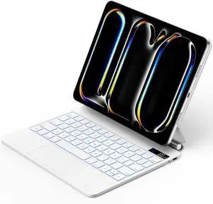 GOOJODOQ Magnetic Keyboard Case for iPad Pro 11-inch(M4,2024),Click-Anywhere Trackpad with 7 Color Backlit for iPad Pro 11 Keyboard-Black-White