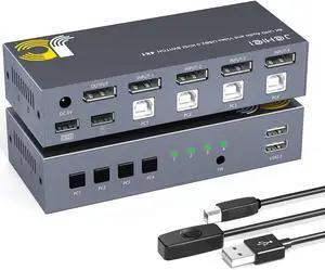 KVM Switch DisplayPort 8K@60Hz, 4 Way DP KVM Switcher for 4 Computer Share 1 HD Monitor and USB Keyboard Mouse, with 4 USB Cable & Wired Remote