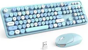 KNOWSQT Wireless Keyboard and Mouse Combo, Blue 104 Keys Full-Sized 2.4 GHz Round Keycap Colorful Keyboards, USB Receiver Plug and Play, for Windows, Mac, PC, Laptop, Desktop