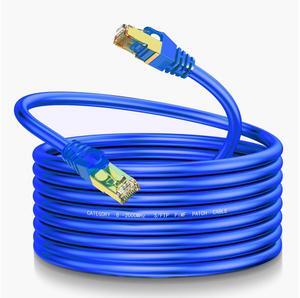 LEKVKM Cat8 Ethernet Cable 400Ft Round S/FTP Outdoor&Indoor Heavy Duty High Speed Cat8 LAN Network Cable 40Gbps 2000Mhz Blue