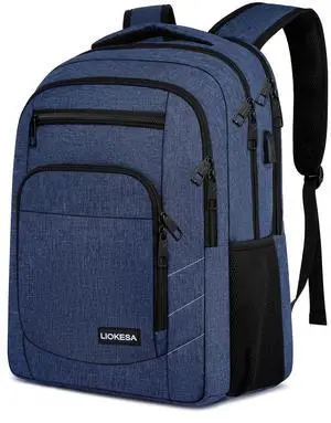 Laptop Backpack, Large School Backpack with USB Charging Port, 15.6 Inch Anti Theft Water Resistant High School Bookbag, College Computer Bag Daypack, Blue