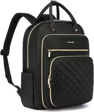 LOVEVOOK Laptop Backpack for Women, 17.3 Inch, Water Resistant, Lightweight, USB Charging, Quilted Commuter Backpack, Black