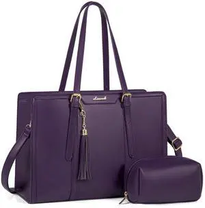 LOVEVOOK Laptop Bag for Women 15.6 inch Lightweight PU Laptop Tote Bag, Large Capacity Computer bag with Clutch Purse for Business, Work, Office, Travel,SchoolCasualDark Purple15.6 Inch