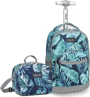 NEW TILAMI Rolling Backpack with Wheels for Girls, 18 Inch Wheeled Laptop Backpack for Boys&Girls Travel School Student Trip Bag, Leaves