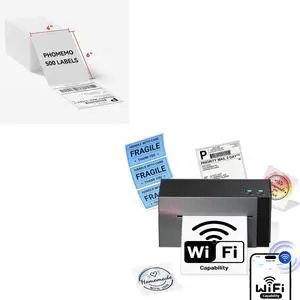 Phomemo 344WF WiFi Thermal Label Printer with 4x6 Fanfold Thermal Labels 500 Labels/1 Stacks