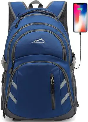 ProEtrade Backpack Bookbag for College Laptop Travel,Fit Laptop Up to 15.6 inch with USB Charging Port Multi Compartment Anti theft, Gift for Women Men (Blue)