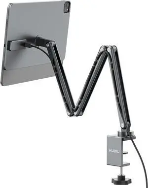 KU XIU Magnetic Wireless Charging Stand for iPad Pro 11" M4 (2024) Only, Aluminum Alloy Arm Mount 360° Adjustable Tablet Holder for Working, Three-Section Foldable Desktop Stand with 2M USB C Cable