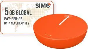SIMO Solis Lite 4G LTE WiFi Mobile Hotspot + 5GB Global Data, Local & International Coverage Router, Multi-Carrier Access, No Contract or SIM Card Required, 10 Connected Devices, 1GB/Month Lifetime